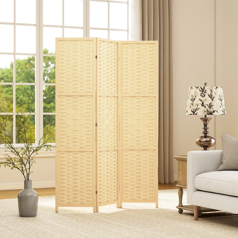 HOMCOM 3-Panel Room Divider, 5.6 FT Freestanding Folding Privacy Screen, Partition Wall Divider, Natural Wood