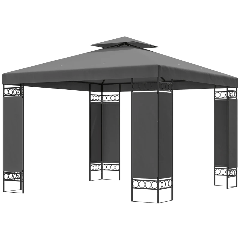 Outsunny 10 x 10 FT Canopy Gazebo, Double Roof Patio Gazebo with Screen Panels and Metal Frame for Deck, Backyard, Dark Grey