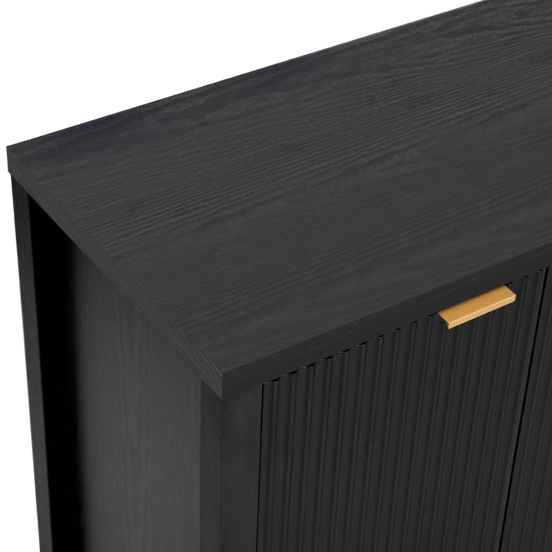 Fluted Buffet Cabinet with 4 Doors, Adjustable Shelves, Soft-Close Hinges, Large Buffet Sideboard for Dinning Room, 55'' L x 15.5'' W x 33'' H, Black