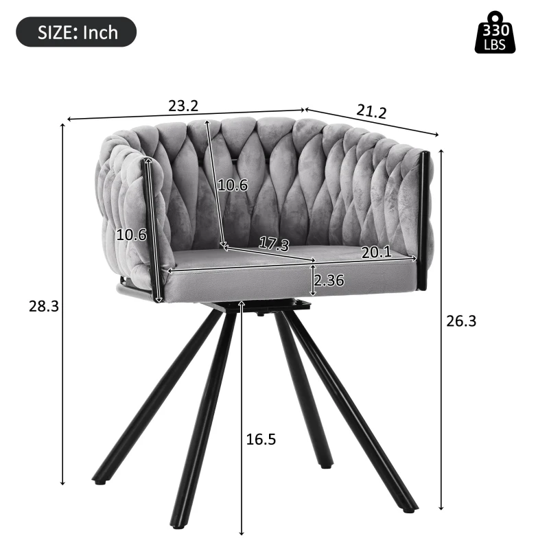 Set of 4 Velvet Dining Chairs with Ergonomic 3D Wraparound Support, Modern Swivel Chairs with Sturdy Metal Legs, 23'' L x 21'' W x 28.5'' H, Gray