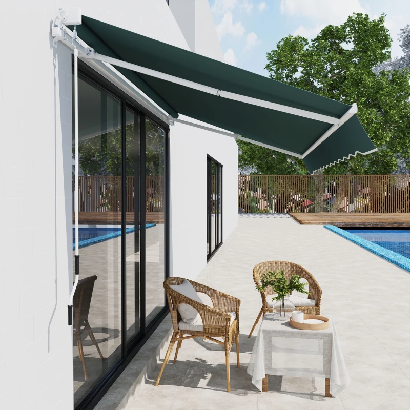 Outsunny 8' x 7' Retractable Awning, Patio Awnings, Sunshade Shelter with 280 g/m² UV & Water-Resistant Fabric and Aluminum Frame for Deck, Balcony, Yard, Dark Green