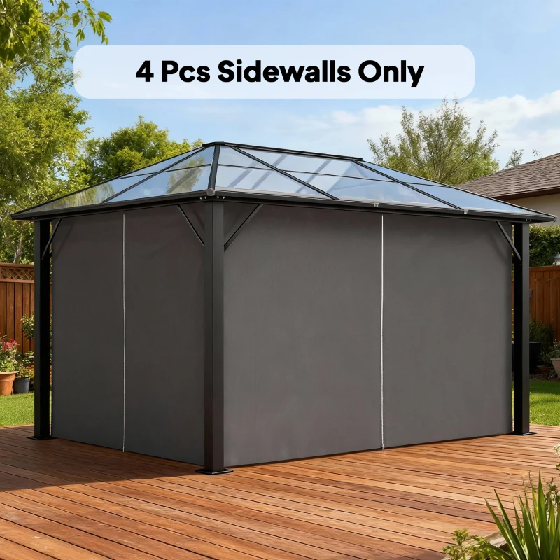 Outsunny 10' x 13' Universal Gazebo Sidewall Set with 4 Panels, Hooks/C-Rings Included for Pergolas & Cabanas, Grey