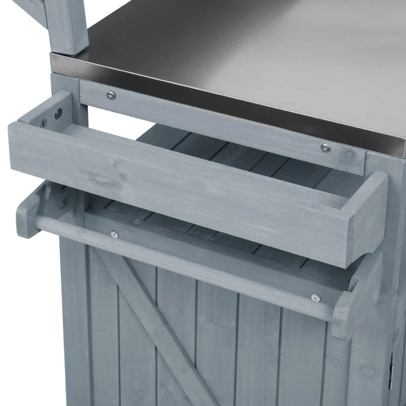 Outdoor Kitchen Island with Raised Shelf & 360° Lockable Wheels, Solid Storage Cabinet with Internal Rack, 53.5'' L x 27'' W x 43'' H, Grey+Blue