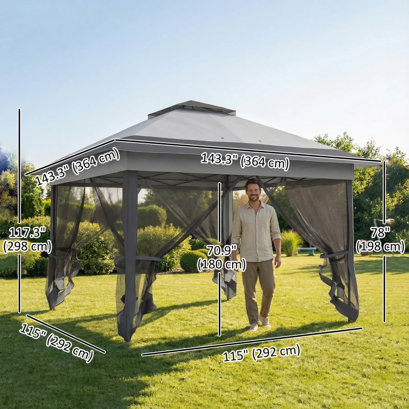 Outsunny 12' x 12' Foldable Pop-up Party Tent Instant Canopy Sun Shade Gazebo Shelter with Steel Frame, Dark Grey