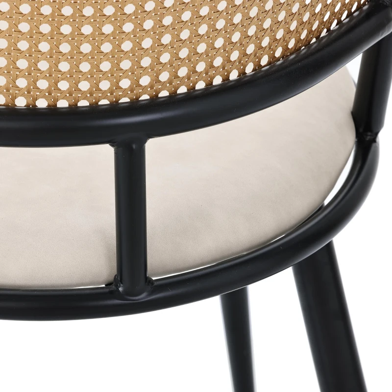 Set of 6 Modern Dining Chairs with PE Rattan Backrest, Ergonomic Side Chairs for Home or Restaurant, 19.5'' L x 19'' W x 31.5'' H, Black+Natural