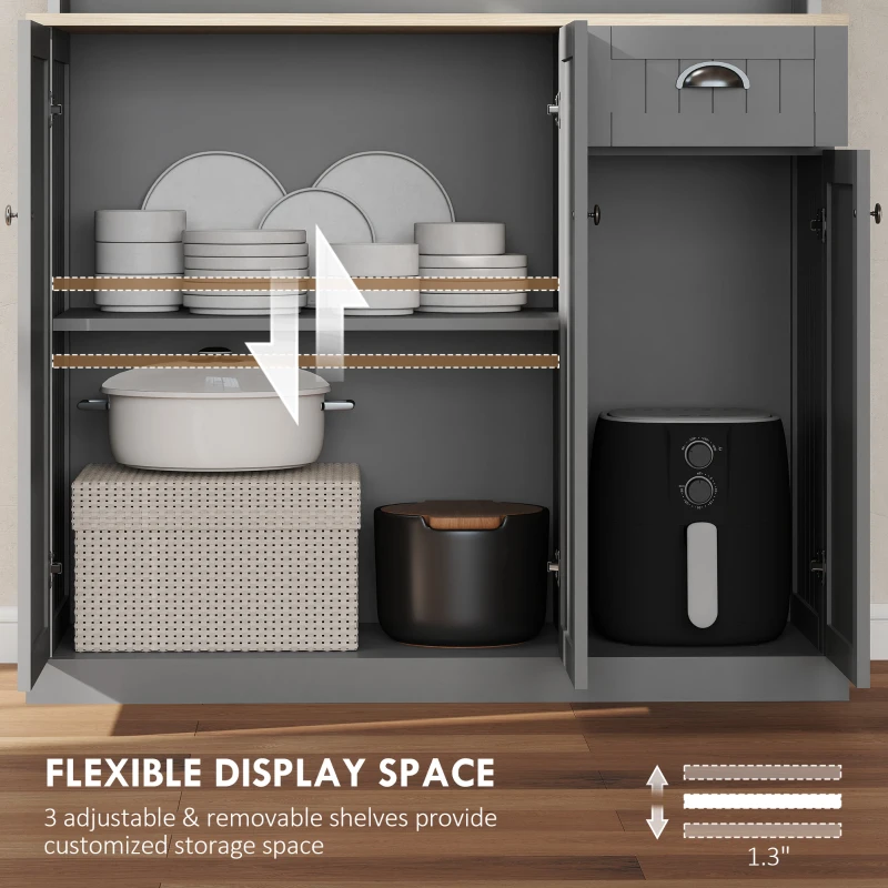 HOMCOM 71" Buffet with Hutch, Modern Farmhouse Kitchen Pantry Storage Cabinet with Microwave Oven Countertop, Drawer, Gray