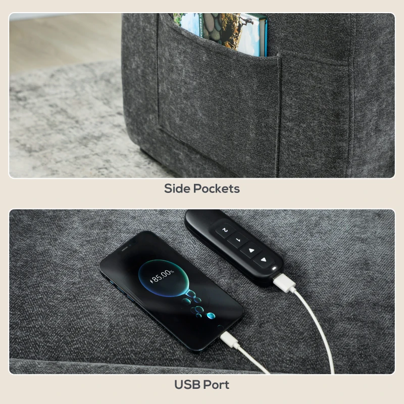 HOMCOM Massage Recliner Chair, Power Recliner with Quiet Brushless Motor, Remote, Pockets, 2 Memory Positions, Dark Grey