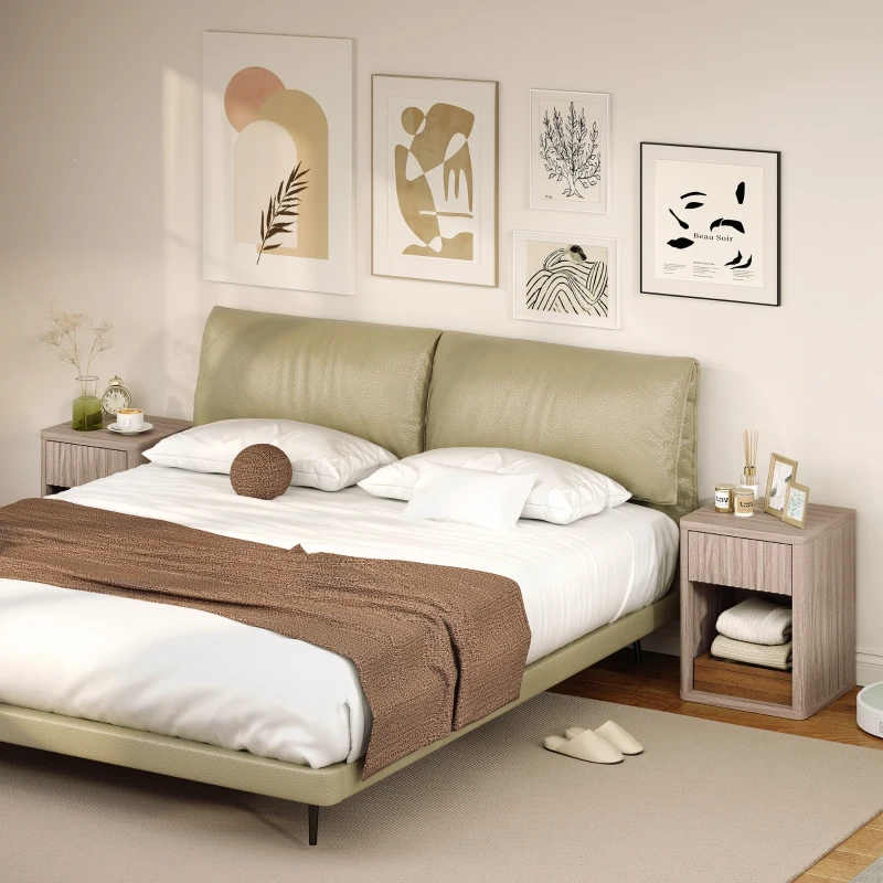 HOMCOM Nightstand with Drawer and Open Shelf, Modern Bedside Table Set of 2 for Bedroom Living Room, Grey