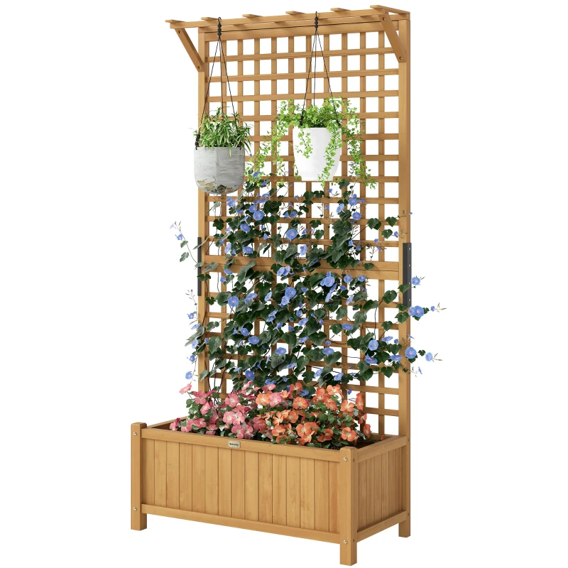 Outsunny Wood Planter with Trellis for Vine Climbing, Raised Garden Bed, Privacy Screen for Backyard, Patio, Deck, Yellow