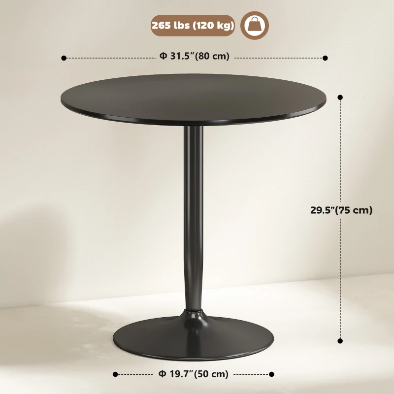 HOMCOM Modern Kitchen Table for 2 People, Round Dining Table with Steel Base for Living Room, Dining Room, Black
