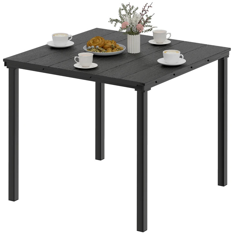 Outsunny Outdoor Dining Table for 4, Square HDPE Patio Table with Metal Legs for Garden, Backyard, Balcony, Deck, Black