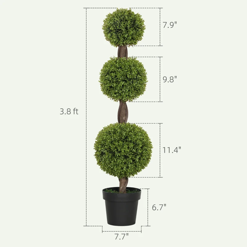 HOMCOM Set of 2 Artificial Ball Boxwood Topiary Trees, Fake Plants in Pots for Indoor Outdoor Living Room, Green
