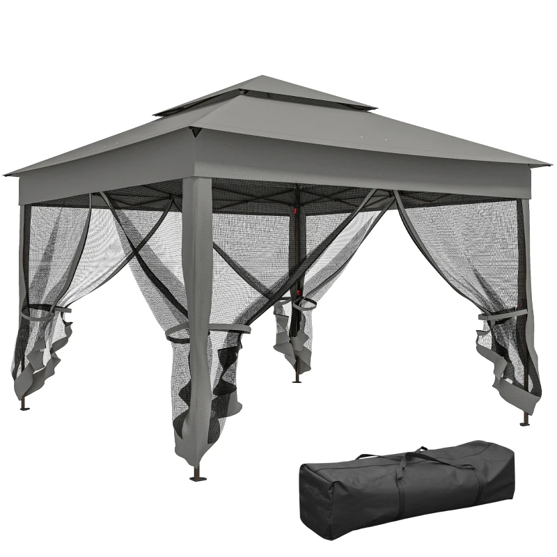 Outsunny 11' x 11' Pop Up Canopy 2-Tier Soft Top Shelter Event Tent w/ Netting Carry Bag for Patio Backyard Garden, Dark Grey