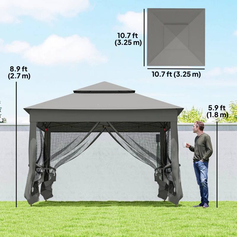 Outsunny 11' x 11' Pop Up Canopy 2-Tier Soft Top Shelter Event Tent w/ Netting Carry Bag for Patio Backyard Garden, Dark Grey