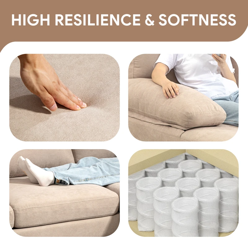 HOMCOM U Shape Couch with Double Chaise Lounge, Modern 4 Seater Sofa with Wooden Legs, Fabric Sofa for Living Room, Beige