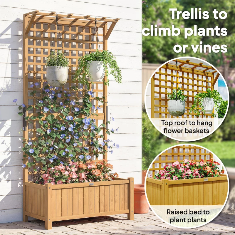 Outsunny Wood Planter with Trellis for Vine Climbing, Raised Garden Bed, Privacy Screen for Backyard, Patio, Deck, Yellow