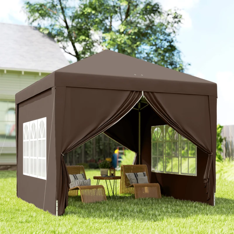 Outsunny 10'x10' Outdoor Pop Up Party Tent Wedding Gazebo Canopy with Carrying Bag (Coffee)