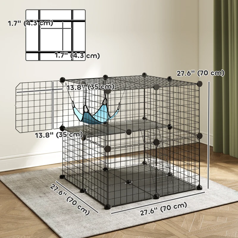 PawHut 2 Tier Cat Cage Crate, DIY Pet Playpen with 2 Doors, Ladder, Hammock, Perch, Indoor Playpen for Kittens, Black