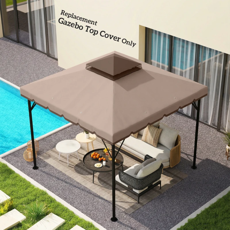 Outsunny 10' x 10' Gazebo Canopy Replacement, Double-Tier Outdoor Gazebo Cover Top Roof, TOP ONLY, Khaki/Brown