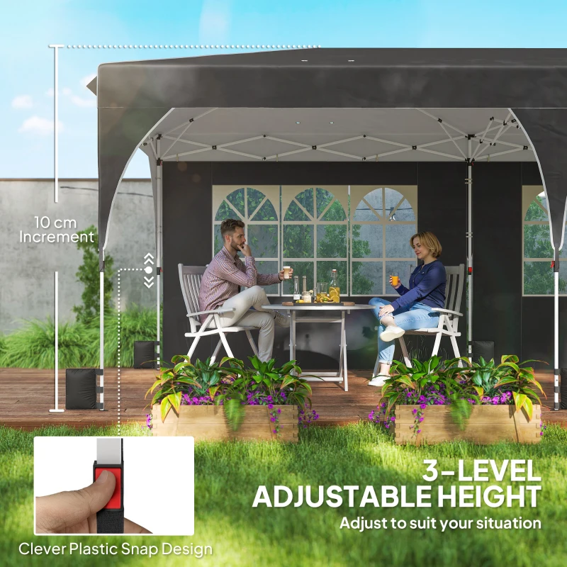Outsunny 10 x 20 ft Pop Up Canopy Tent with Reflective Strips, UPF 50+ Easy up Instant Canopy with 6 Sandbags, Black