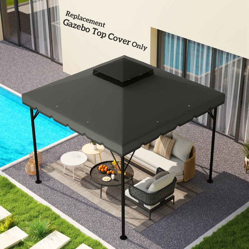 Outsunny 10' x 10' Gazebo Canopy Replacement, Double-Tier Outdoor Gazebo Cover Top Roof, TOP ONLY, Light Grey/Dark Grey