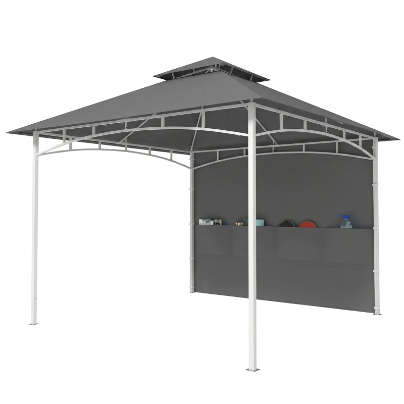 Outsunny 10' x 10' Patio Gazebo, Double Roof Outdoor Gazebo Canopy Shelter with Storage, Hook, Metal Frame, Dark Grey