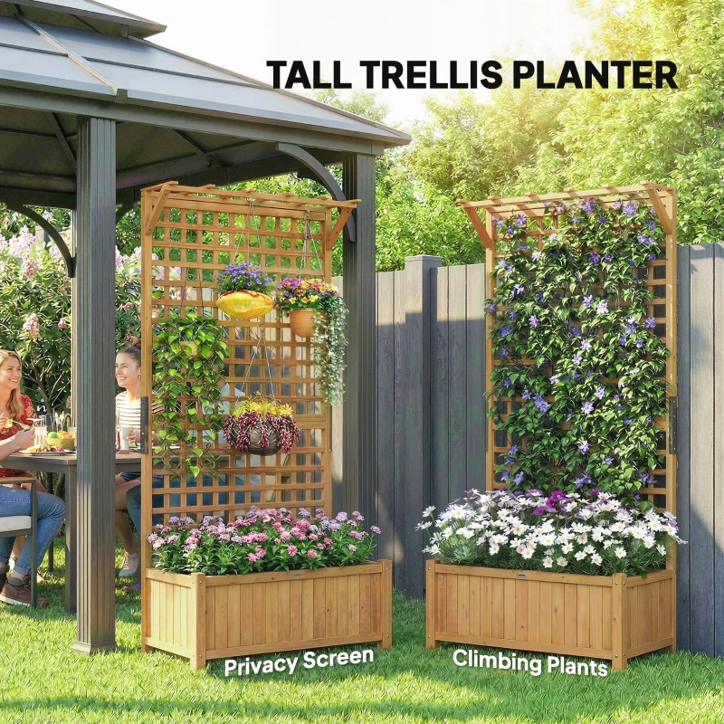 Outsunny Wood Planter with Trellis for Vine Climbing, Raised Garden Bed, Privacy Screen for Backyard, Patio, Deck, Yellow