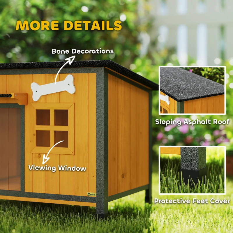 PawHut Outdoor Dog House with Anti-Chewing Steel Frame, Openable Roof, Removable Floor, Door Curtain, Yellow