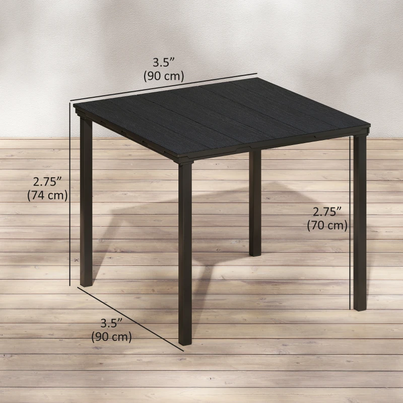 Outsunny Outdoor Dining Table for 4, Square HDPE Patio Table with Metal Legs for Garden, Backyard, Balcony, Deck, Black