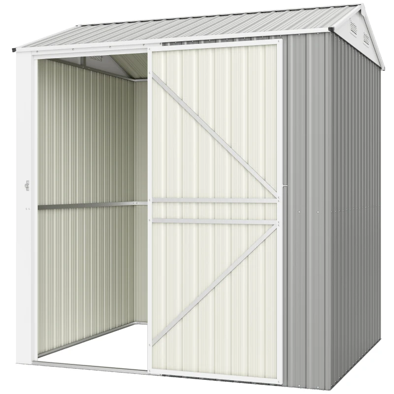 Outsunny 7' x 6' Tall Outdoor Storage Shed, Waterproof Metal Garden Shed with Gloves, Lockable Door, Silver Grey