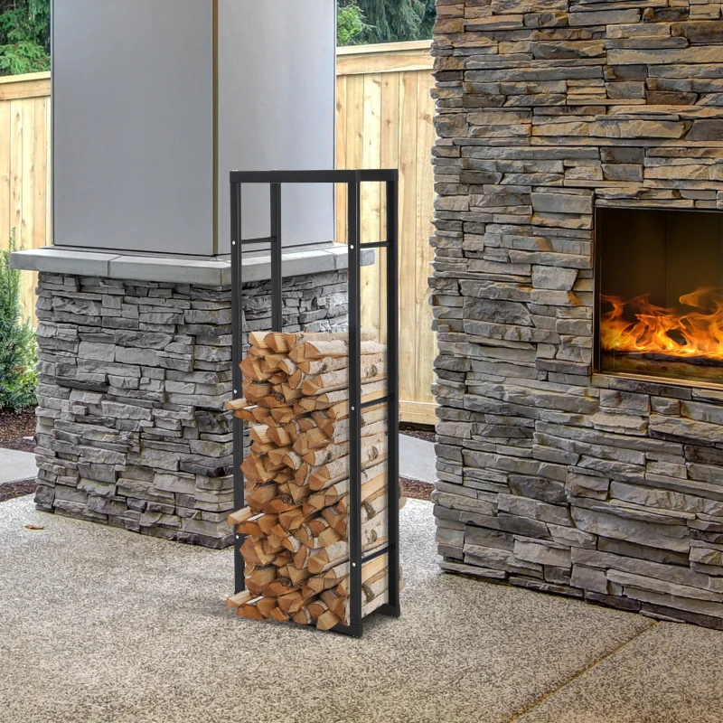 HOMCOM 15.7" x 9.8" x 59.1" Firewood Rack Outdoor, Log Holder Fireplace Storage Rack with Handles and 220 lbs. Weight Capacity, Black
