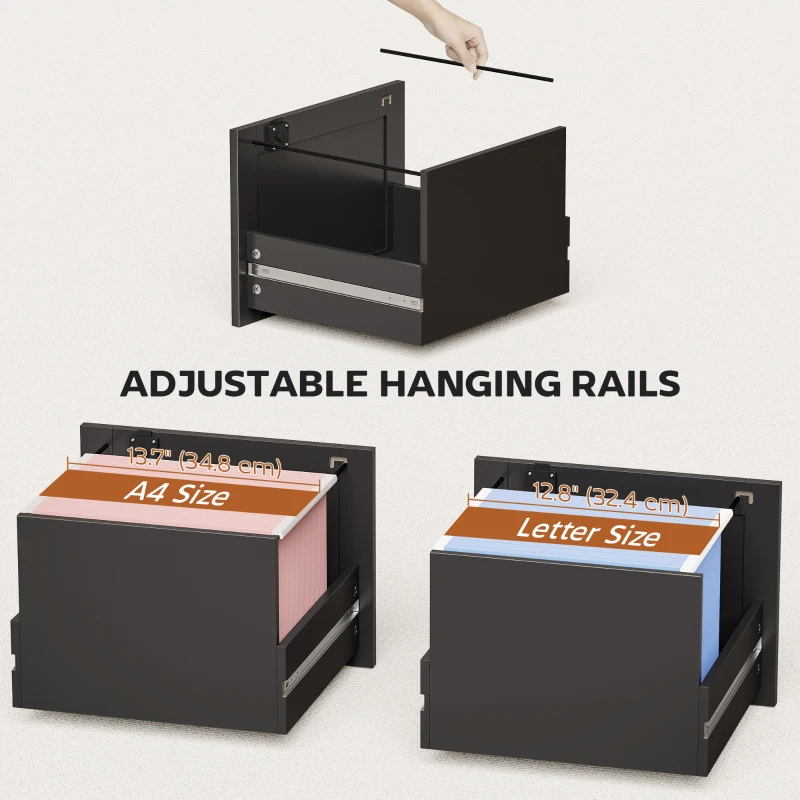 HOMCOM 3 Drawer File Cabinet with Lock, Vertical Filing Cabinet with Adjustable Hanging Bars for A4 and Letter Size, Black