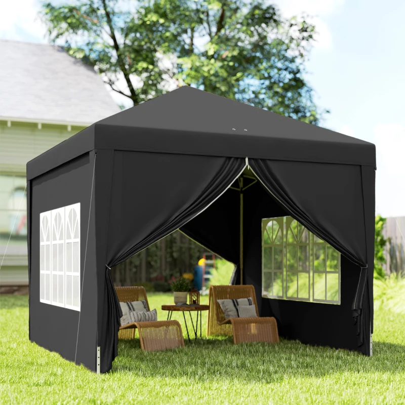 Outsunny 10'x10' Outdoor Pop Up Party Tent Wedding Gazebo Canopy with Carrying Bag (Black)