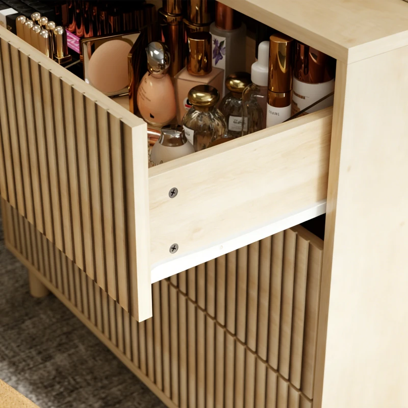 HOMCOM Bedroom Chest of Drawers, 3 Drawer Dresser with Fluted Panels and Solid Wood Legs, Storage Cabinet for Living Room, Oak