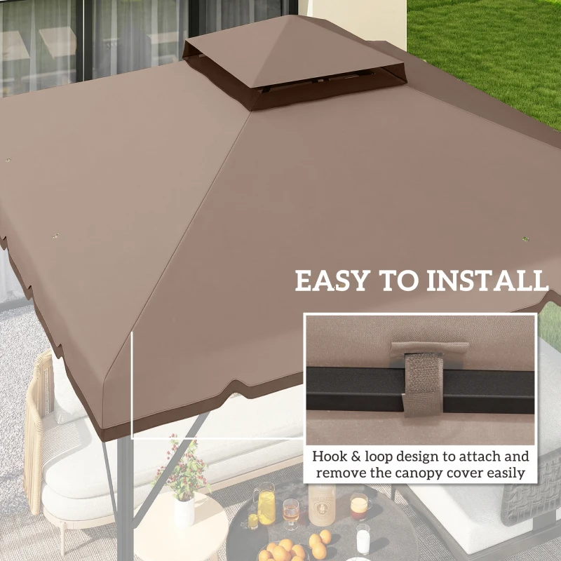 Outsunny 10' x 10' Gazebo Canopy Replacement, Double-Tier Outdoor Gazebo Cover Top Roof, TOP ONLY, Khaki/Brown