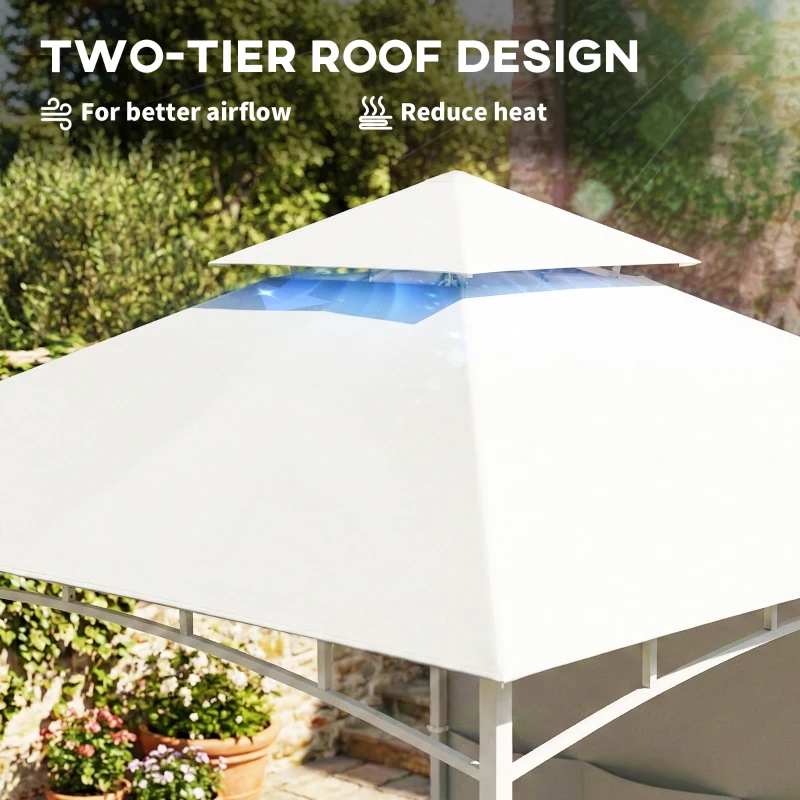 Outsunny 10' x 10' Patio Gazebo, Double Roof Outdoor Gazebo Canopy Shelter with Storage, Hook, Metal Frame, Cream White