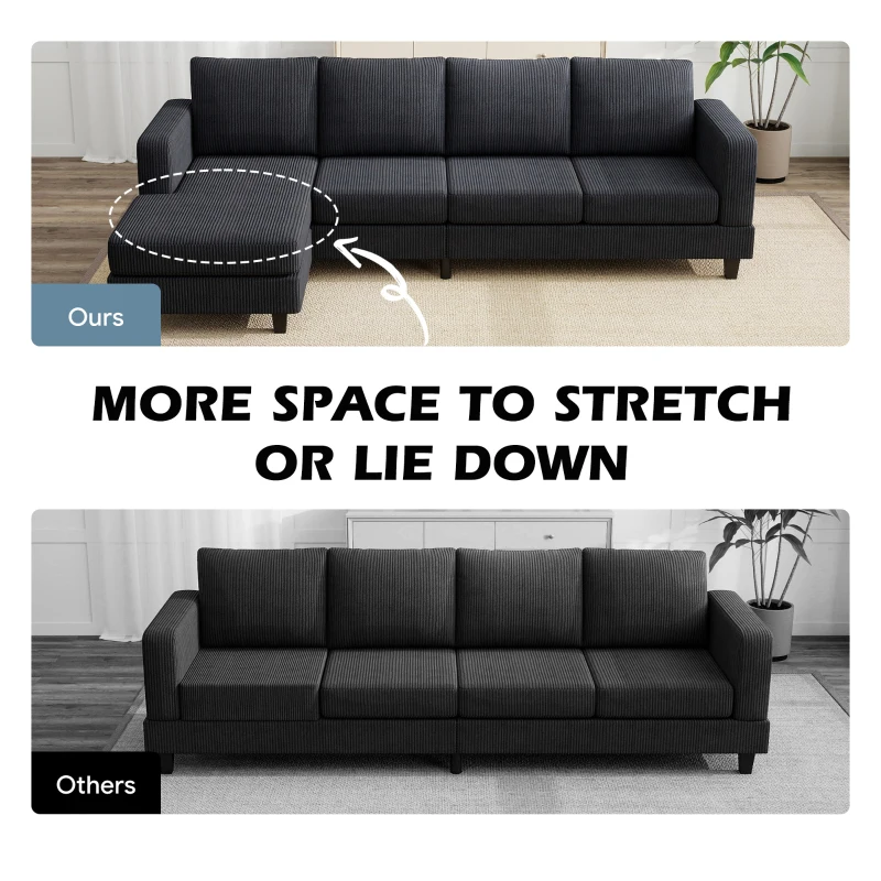 HOMCOM L Shaped Couch, L Shape Sofa with Chaise Lounge and Spring Cushion for Living Room, Bedroom, Charcoal Grey