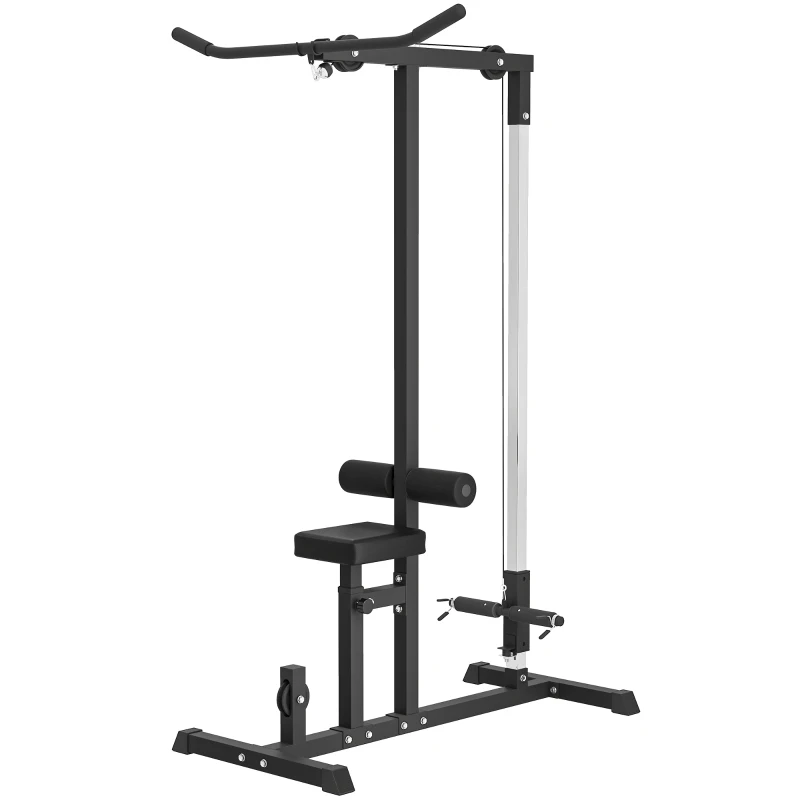 Soozier LAT Pull Down Machine Cable Machine, High and Low Pulley Station with Adjustable Seat, for Home Gym