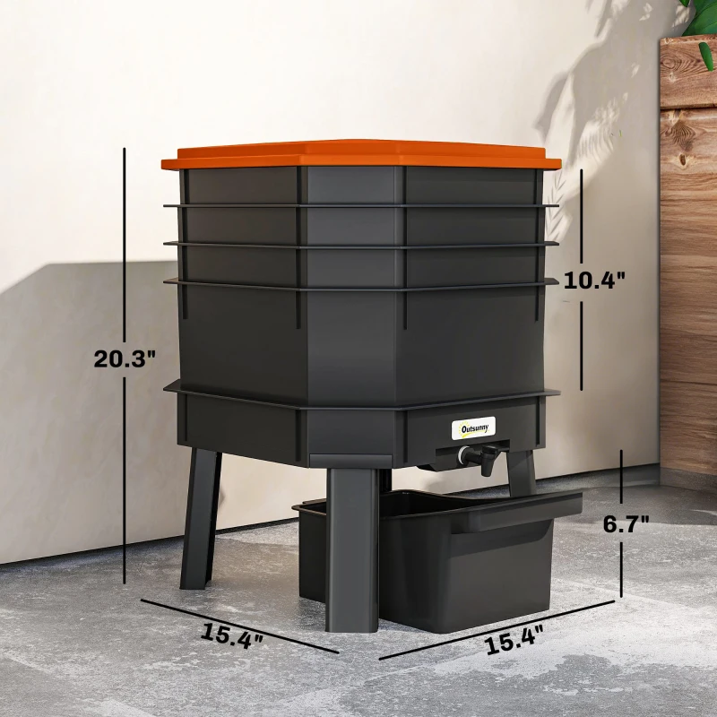 Outsunny 4-Tray Worm Composter Bin, 7.4 Gal Outdoor & Indoor Worm Composter for Recycling Food Waste, Orange