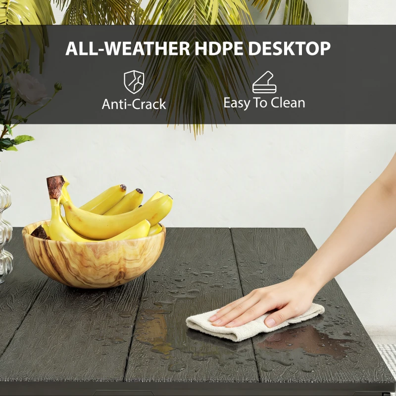 Outsunny Outdoor Dining Table for 4, Square HDPE Patio Table with Metal Legs for Garden, Backyard, Balcony, Deck, Black