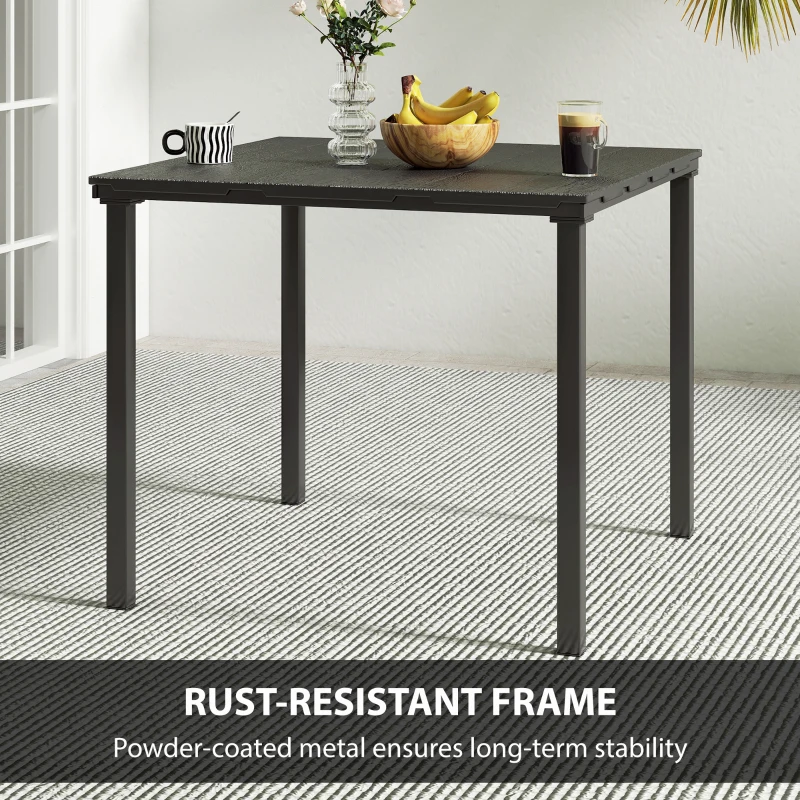 Outsunny Outdoor Dining Table for 4, Square HDPE Patio Table with Metal Legs for Garden, Backyard, Balcony, Deck, Black