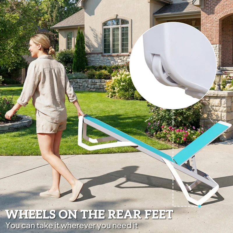 Outsunny Outdoor Chaise Lounge Chair, Patio Aluminum Tanning Chair with 5-Level Adjustable Back, Portable Wheels, Turquoise