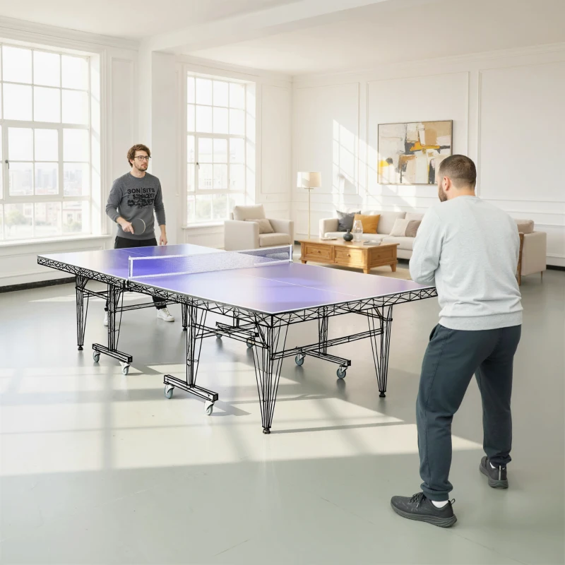 Soozier 9 ft Folding Ping Pong Table Top for Pool Tables, Table Tennis Conversion Top with Net, Foam Padding, Blue