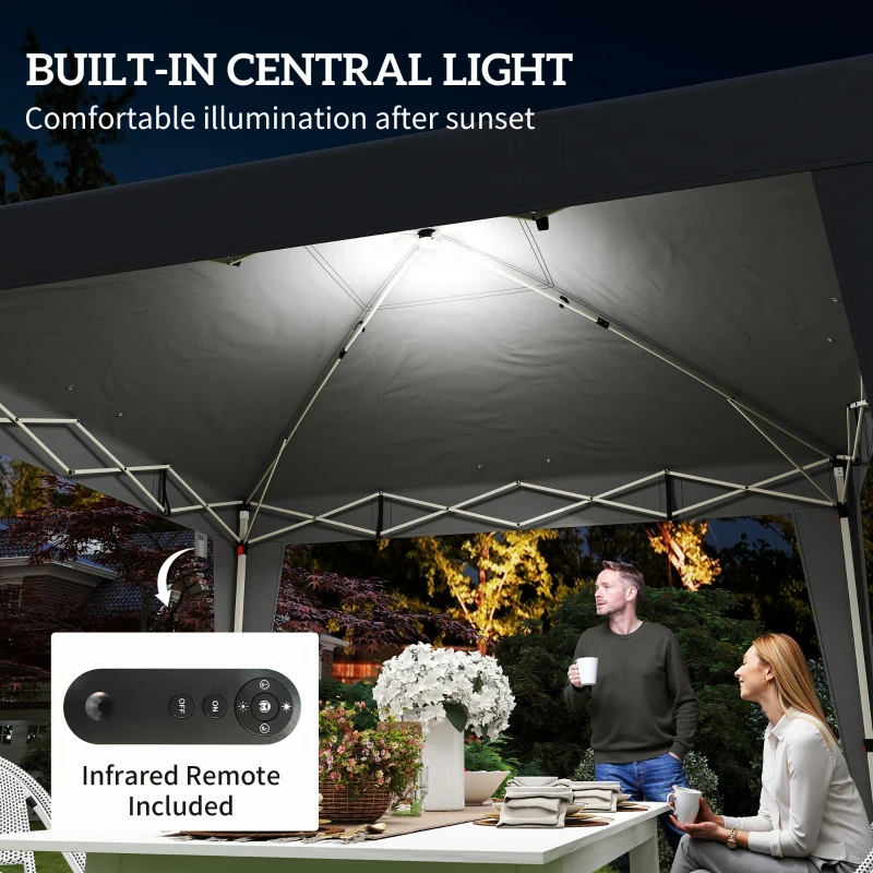 Outsunny 10 x 10 ft Pop Up Canopy Tent with Central Light, UPF 50+ Instant Portable Canopy Shelter with Remote, Black