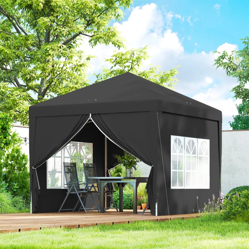Outsunny 10'x10' Outdoor Pop Up Party Tent Wedding Gazebo Canopy with Carrying Bag (Black)