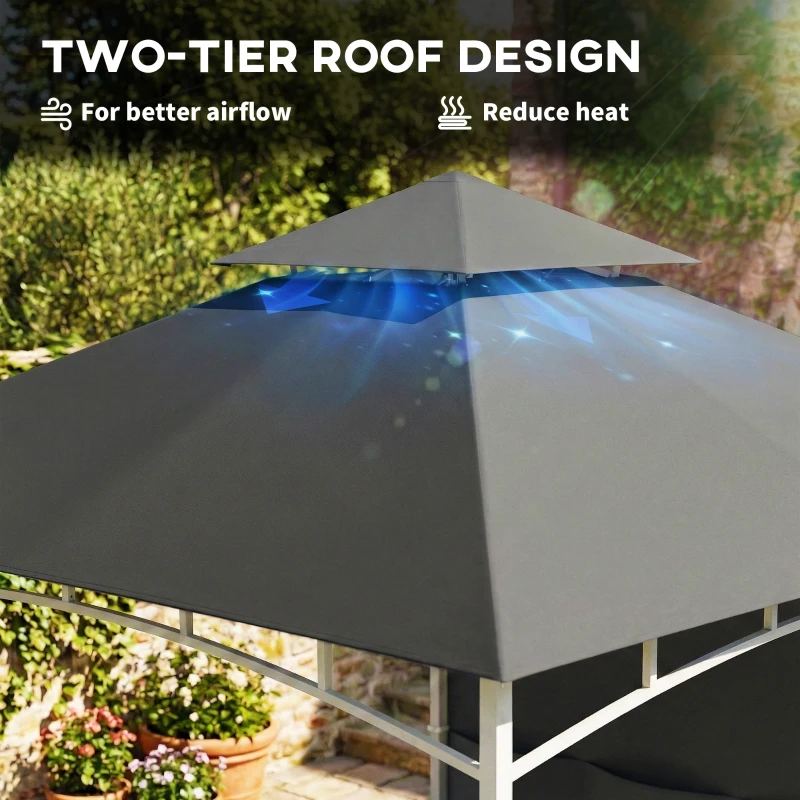 Outsunny 10' x 10' Patio Gazebo, Double Roof Outdoor Gazebo Canopy Shelter with Storage, Hook, Metal Frame, Dark Grey