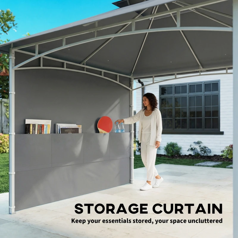 Outsunny 10' x 10' Patio Gazebo, Double Roof Outdoor Gazebo Canopy Shelter with Storage, Hook, Metal Frame, Dark Grey