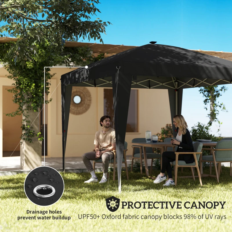Outsunny 10 x 10 ft Pop Up Canopy Tent with Central Light, UPF 50+ Instant Portable Canopy Shelter with Remote, Black