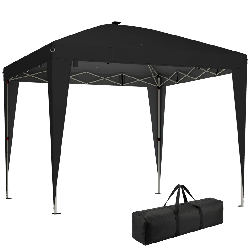 Outsunny 10 x 10 ft Pop Up Canopy Tent with Central Light, UPF 50+ Instant Portable Canopy Shelter with Remote, Black