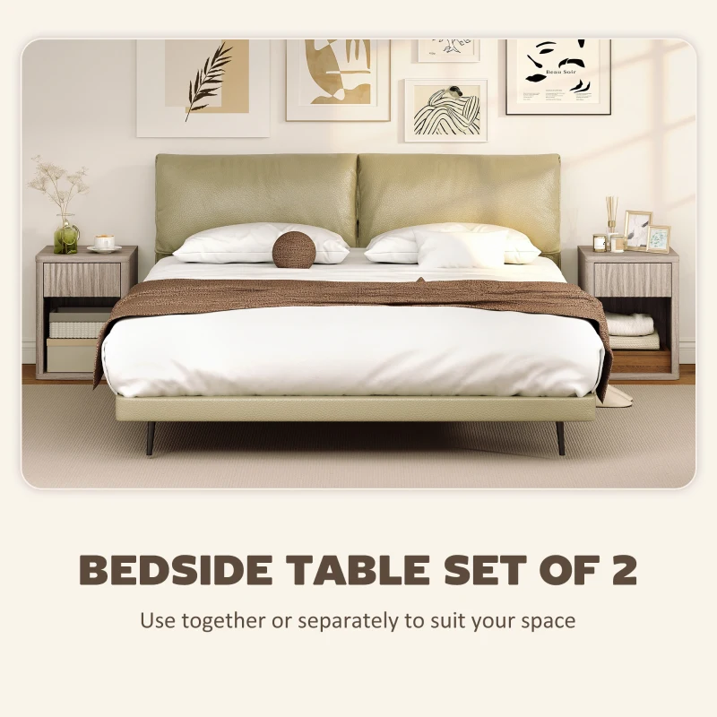 HOMCOM Nightstand with Drawer and Open Shelf, Modern Bedside Table Set of 2 for Bedroom Living Room, Grey